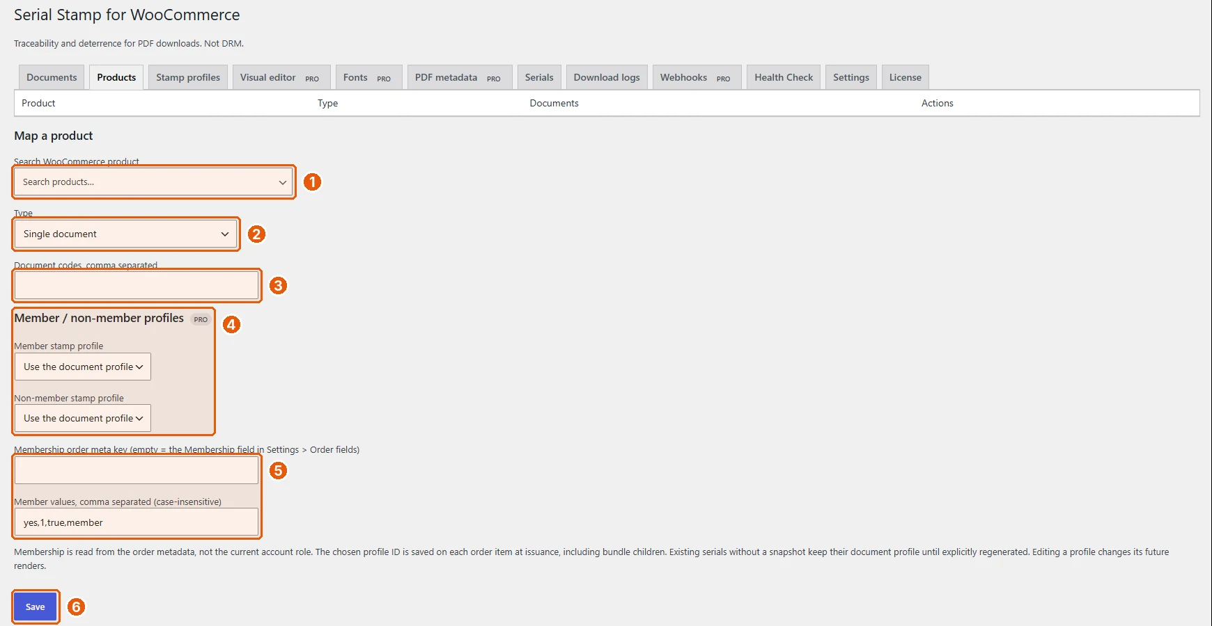 Products tab